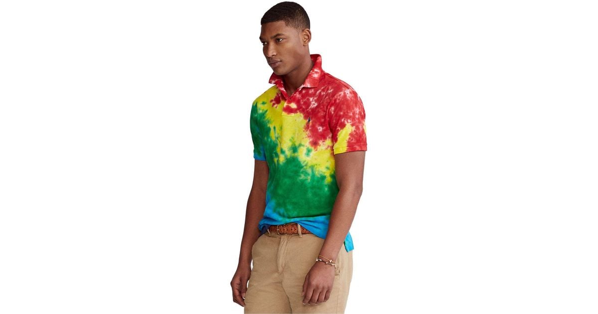 Polo Ralph Lauren Cotton Custom Slim Fit Tiedye Polo Shirt in Green