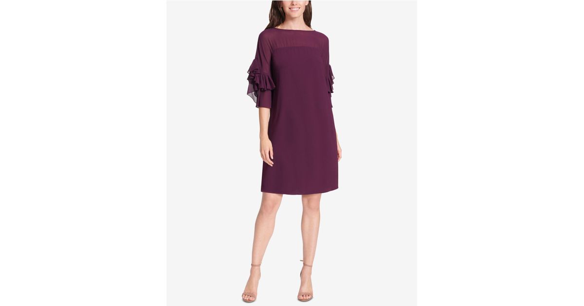 purple ruffle sleeve dress