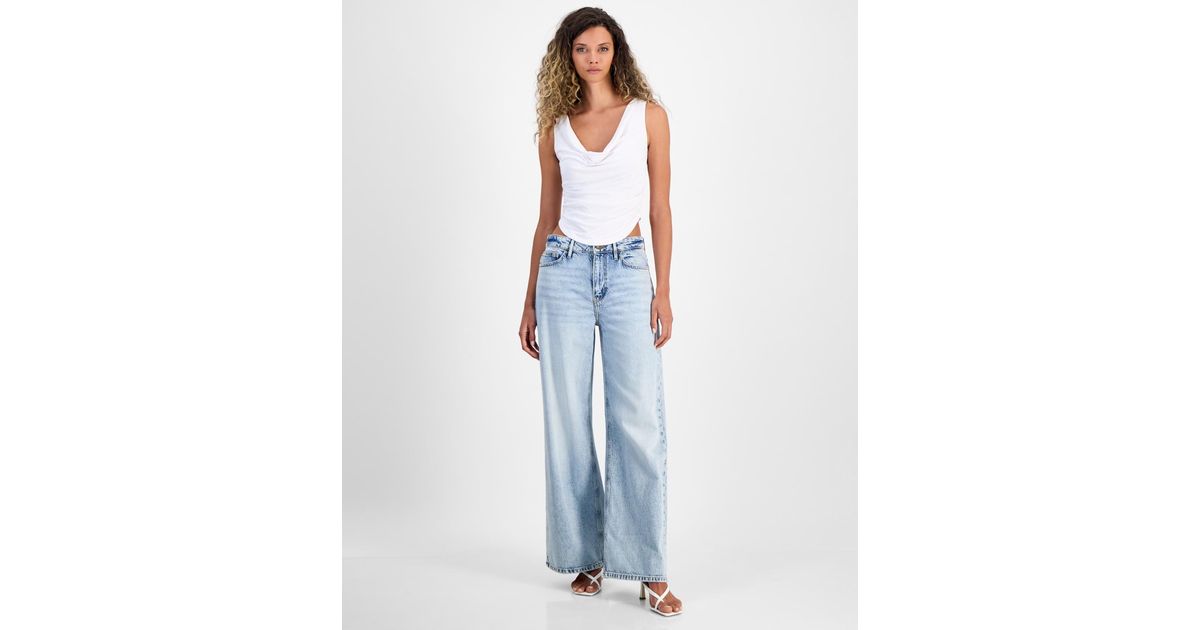 売れ筋商品|||ゲス カットソー トップス レディース Women's Cowl-Neck Rika Sleeveless Crop Top Pure White Guess Cowl-neck Rika Sleeveless Crop Top in Blue | Lyst
