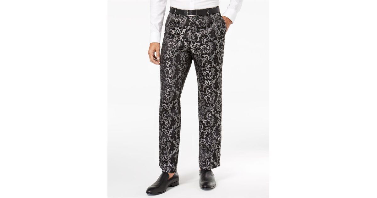 INC International Concepts Men's Paisley Jacquard Pants in Black for