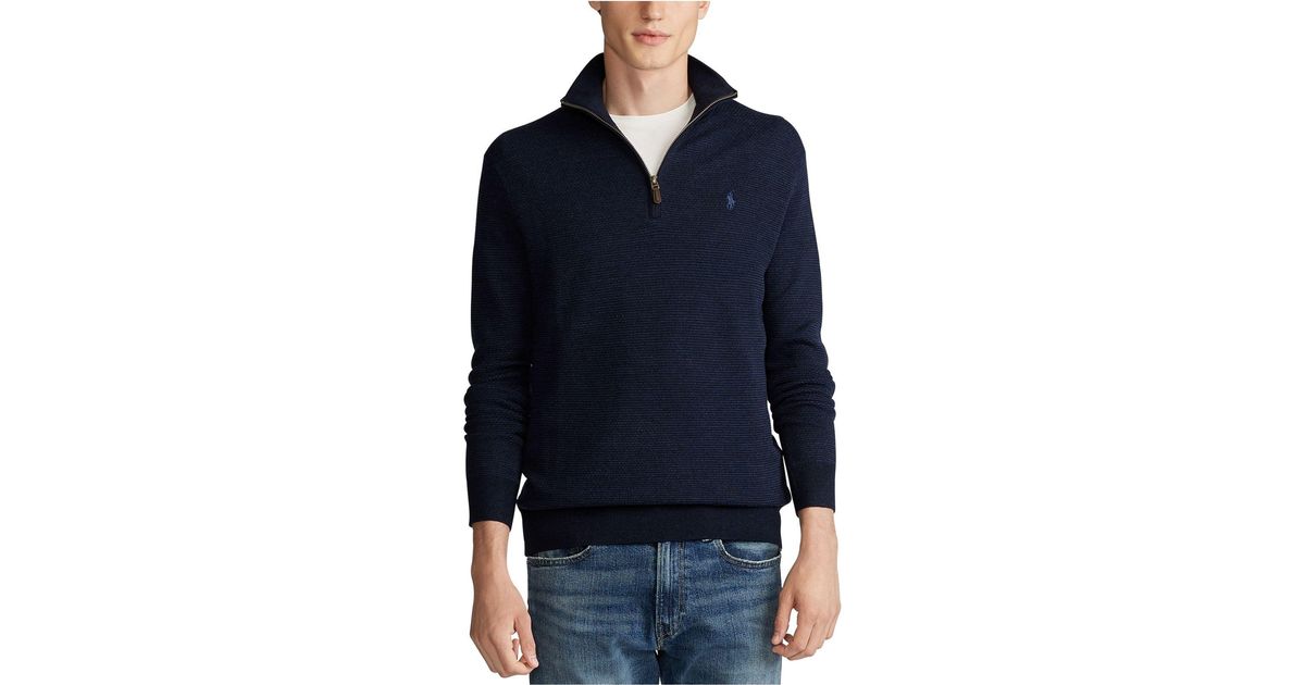 Polo Ralph Lauren Merino Wool Quarter-zip Sweater in Blue for Men | Lyst