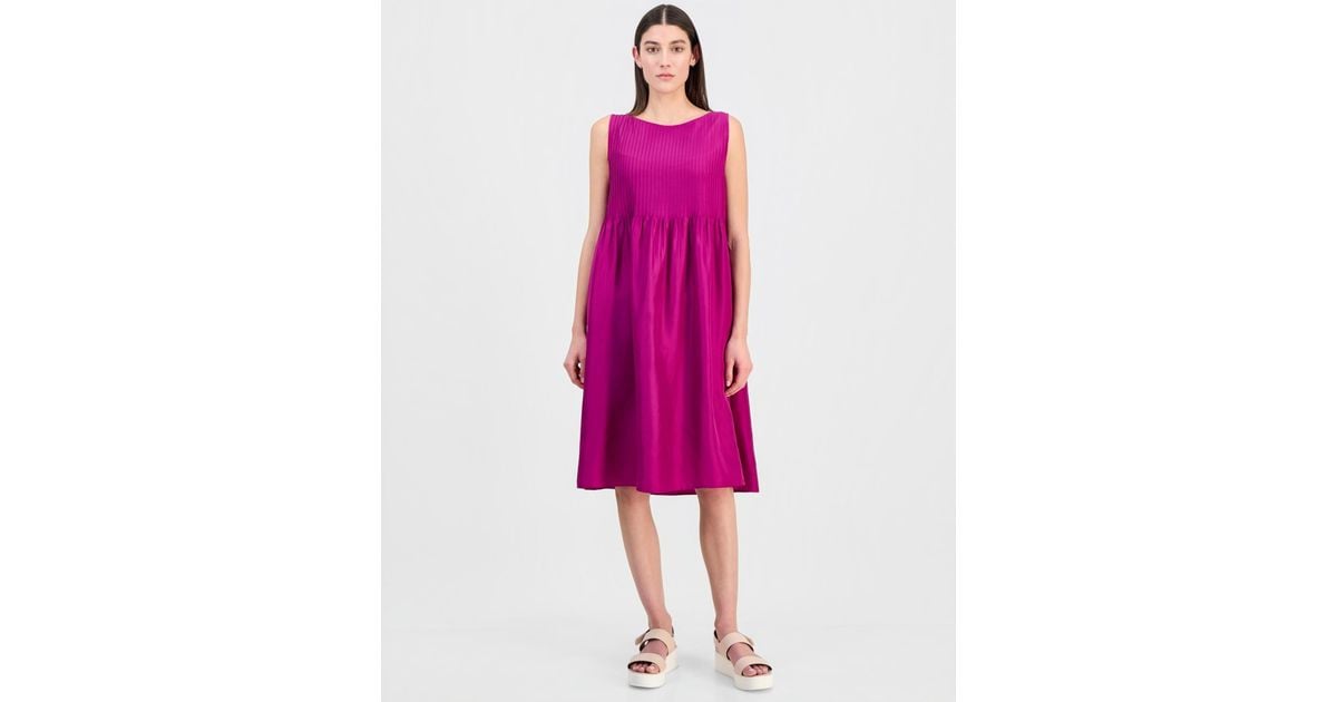 eileen fisher pleated silk dress Eileen Fisher Women's Silk Pleated Sleeveless Dress - Berry Bloom