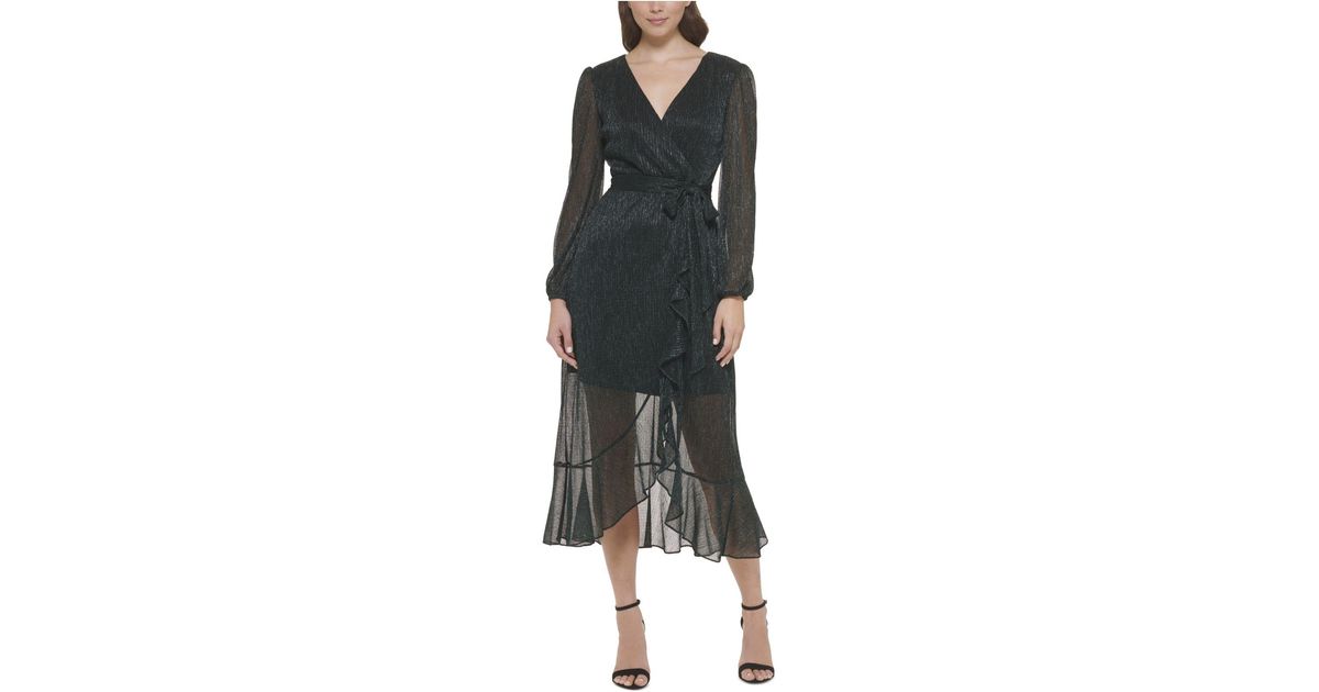 Kensie Ruffled Faux wrap Dress in Black Lyst
