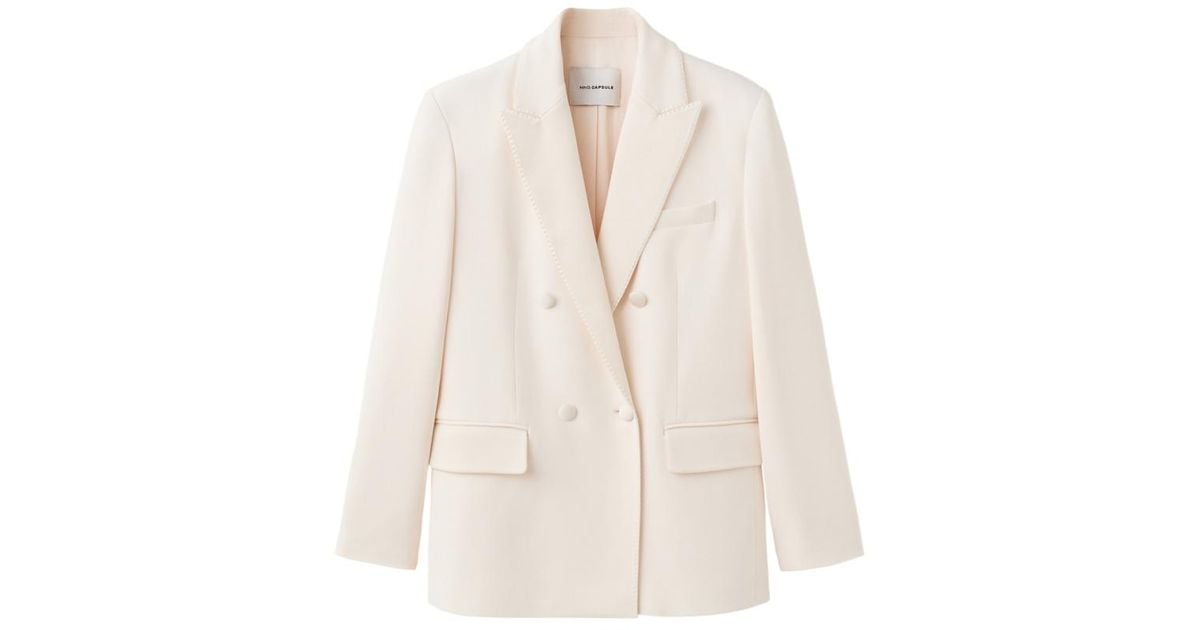 Double Up Shell Mango Double-breasted Notched-lapel Blazer in White | Lyst