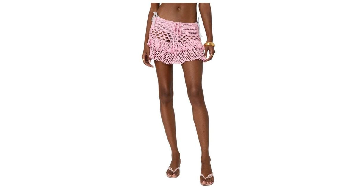 Edikted Ruffled Crochet Mini Skirt In Pink Lyst