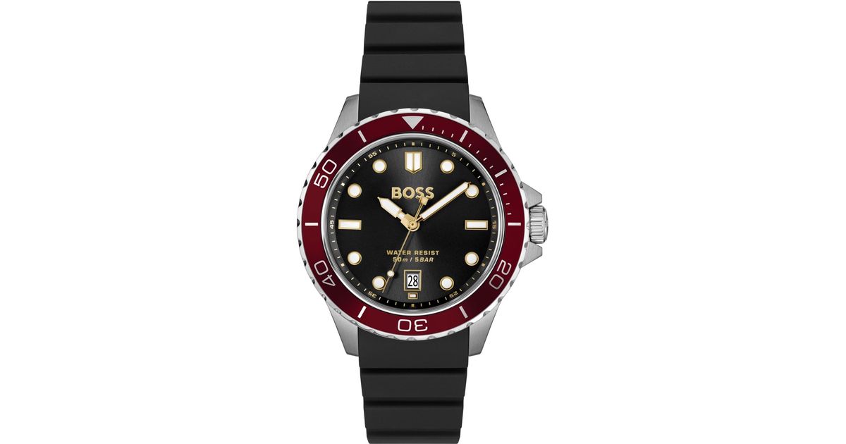BOSS Troper Sport Quartz Basic Calendar Silicone Watch in Black for Men ...