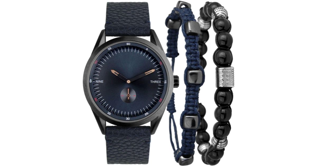 保障できる アイエヌシーインターナショナルコンセプト 腕時計 アクセサリー メンズ Men's Faux-Leather Strap Watch  43mm Gift Set, Created for Macy's Gunmetal/Blue - www.hirsch-lossburg.de