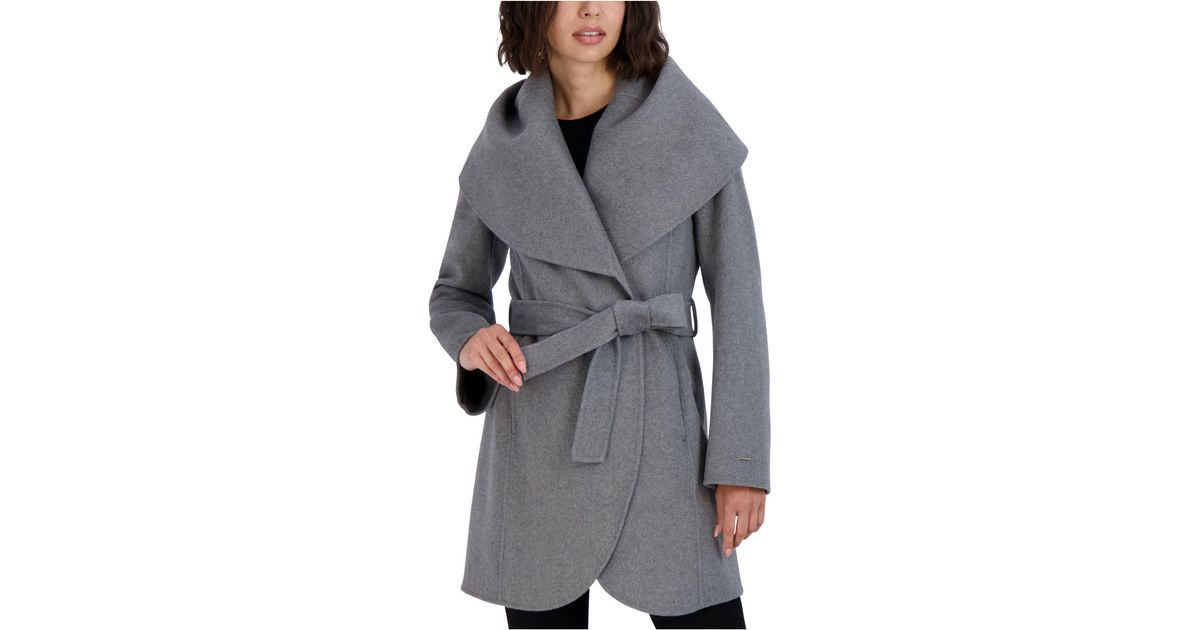 Tahari Wool Marilyn Double-face Belted Wrap Coat in Ash (Gray) | Lyst