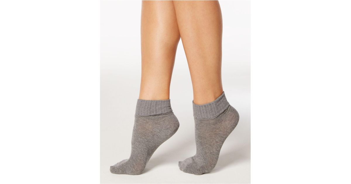 Hue Cotton Women's Scalloped Turncuff Socks in Charcoal Heather (Gray