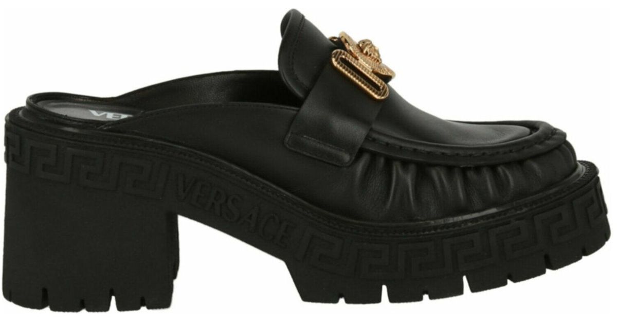 Versace Leather Medusa Biggie Platform Mules in Black Gold (Black ...