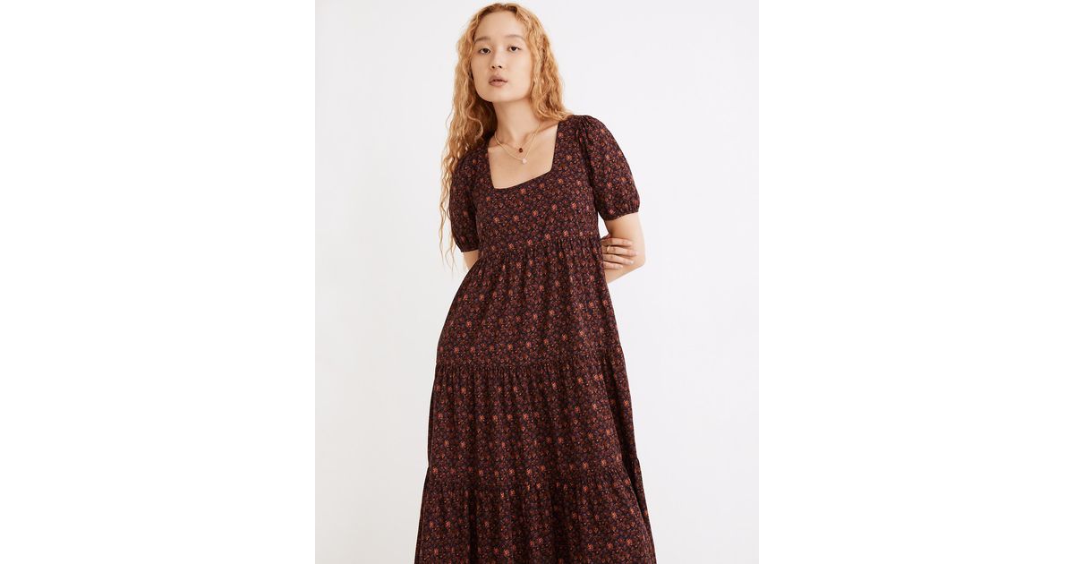 MW Cotton Petite Aidy Square-neck Tiered Midi Dress In Orchard Floral - Lyst