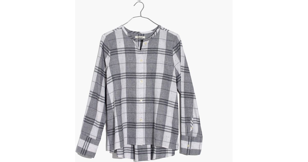 Madewell Cotton Plaid Collarless Button 