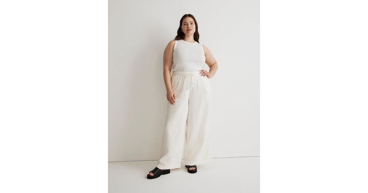 MW Plus Doublegauze Drawstring Wideleg Pants in Natural Lyst