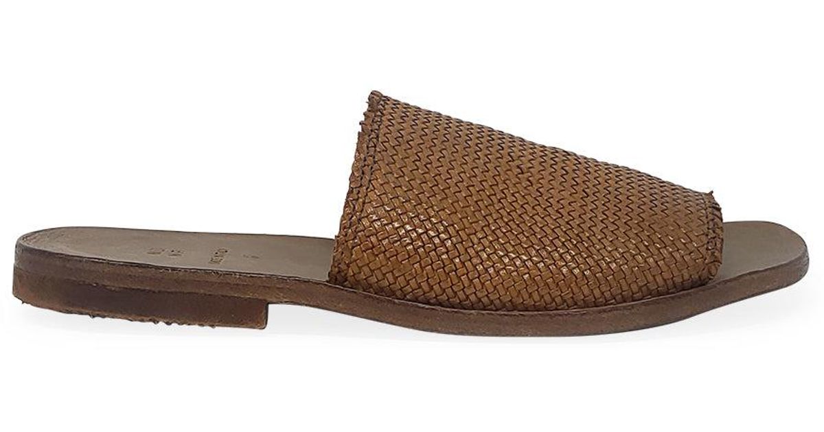 Moma Tan Woven Leather Open Toe Flat Sandal In Natural Lyst