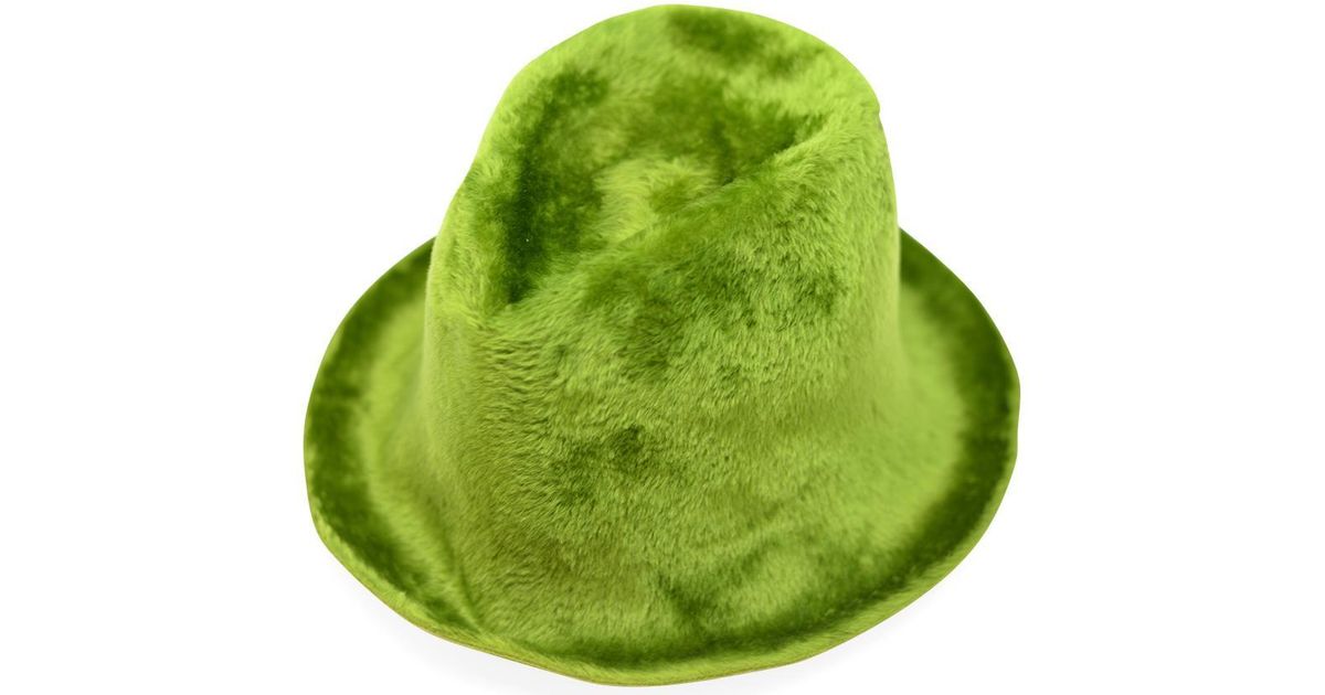 green fuzzy hat