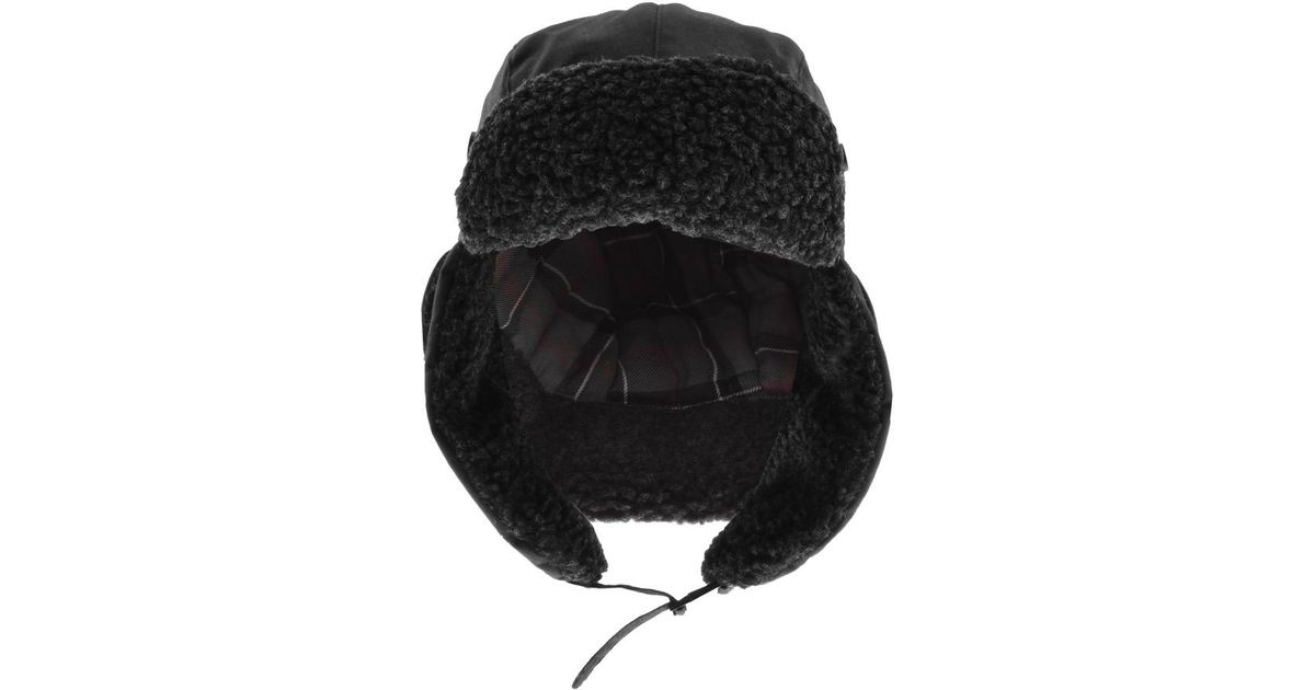 barbour fleece lined trapper hat black