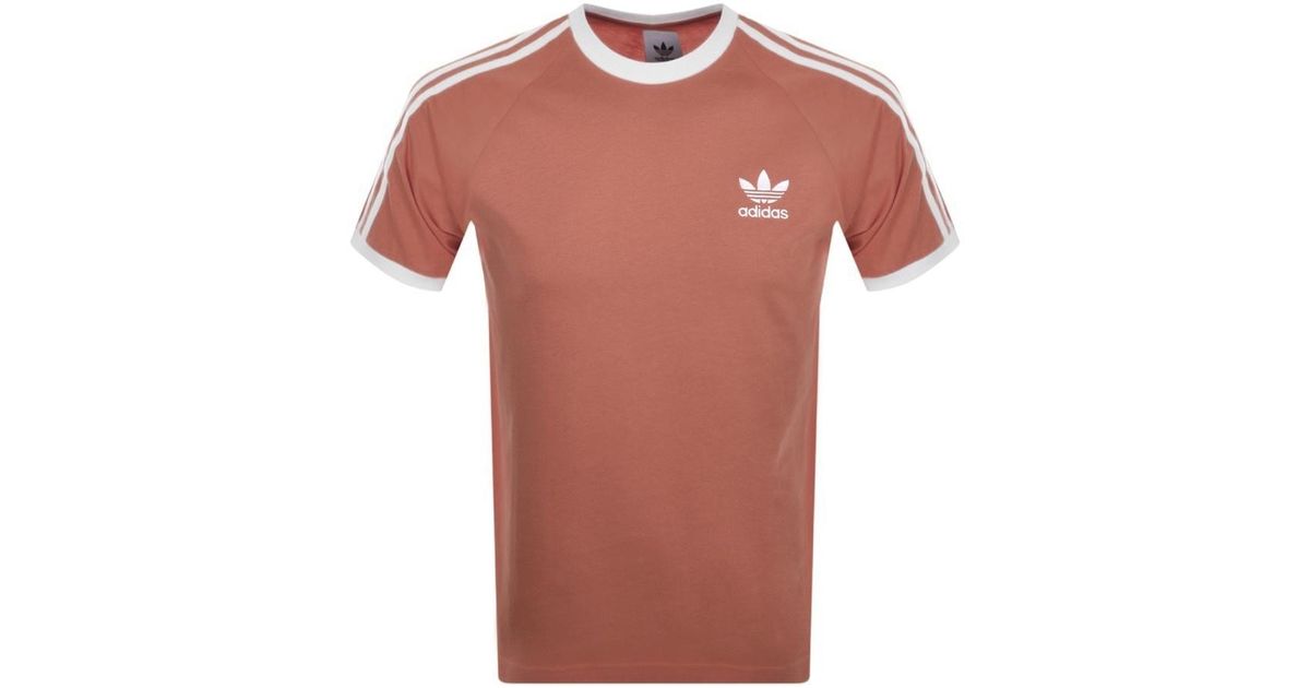 adidas Originals Cotton 3 Stripe T Shirt in Brown for Men | Lyst