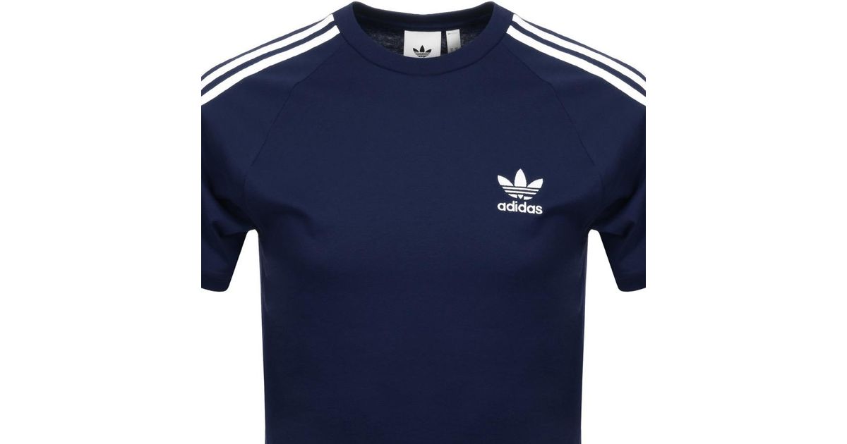 adidas originals california 3 stripe t shirt blue
