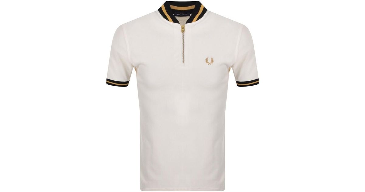 Fred Perry Cotton Half Zip Bomber Neck T Shirt in Cream (Natural) for Men -  Lyst