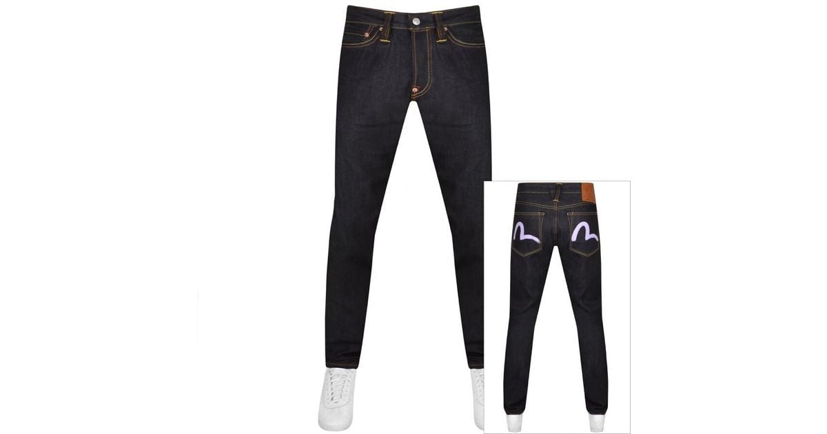 Evisu Seagull Print Dark Wash Jeans in Black for Men | Lyst