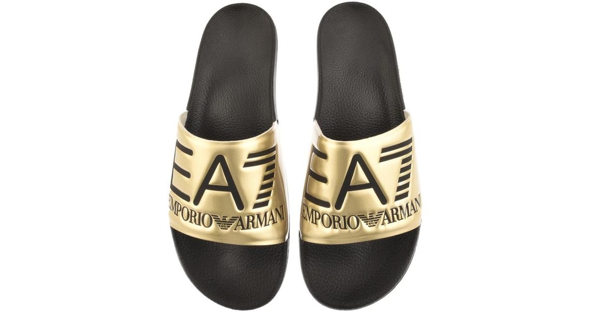 Men's EA7 Emporio Armani Slippers Sandals Black Gold Gold Sea Pool Slippers