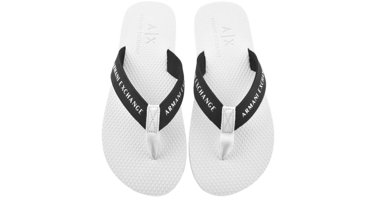 Armani Exchange Logo Flip Flops in White for Men | Lyst