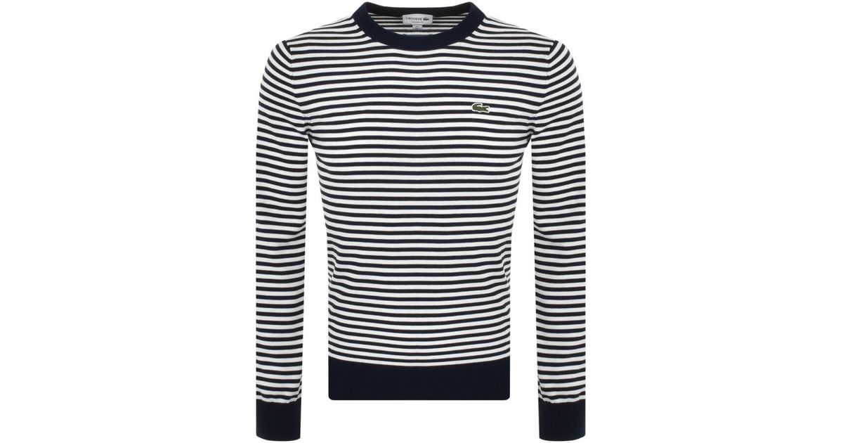 Lacoste Cotton Striped Crew Neck Knit Jumper in Navy (Blue) for Men - Lyst