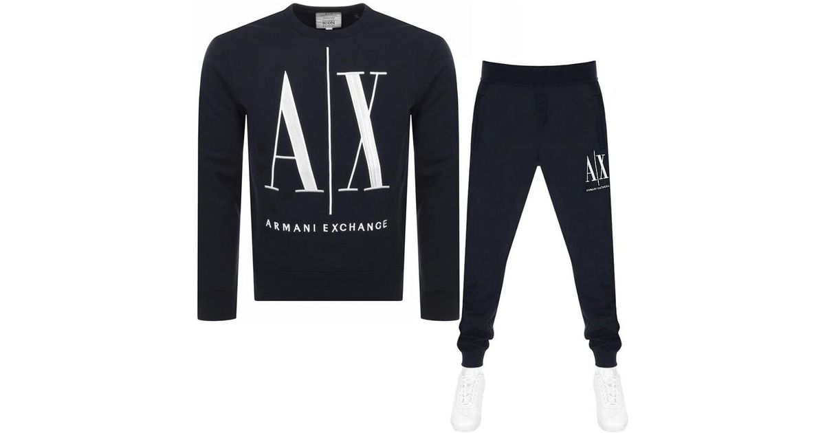 Armani Exchange Crew Neck Logo Tracksuit in Blue for Men | Lyst