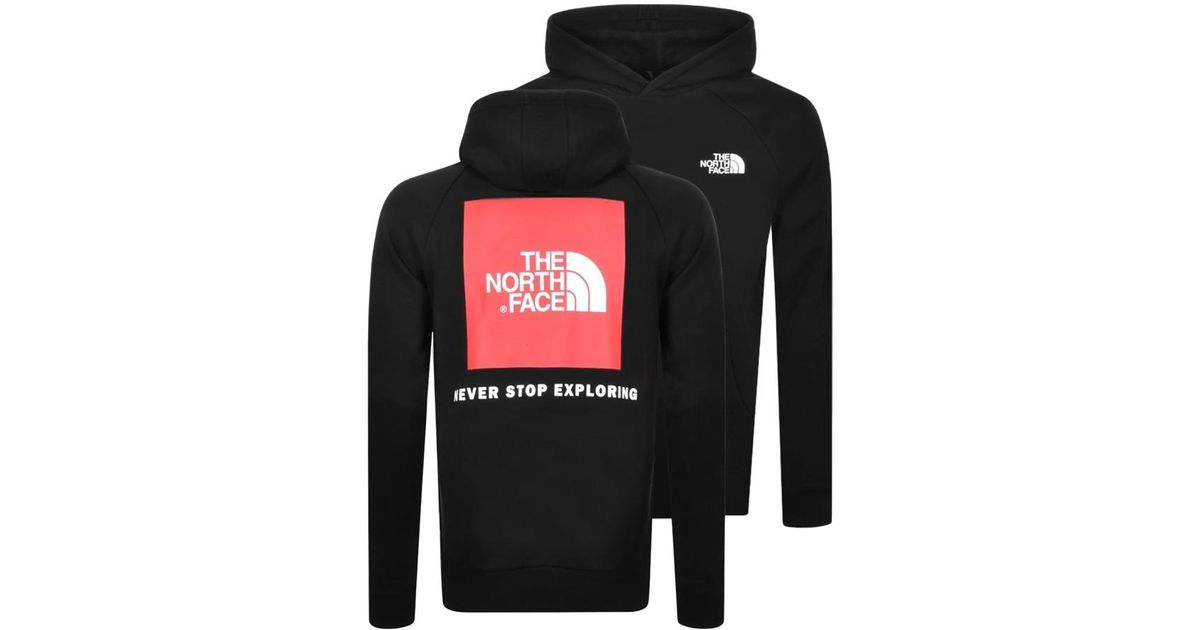 the north face raglan red box hoodie in black