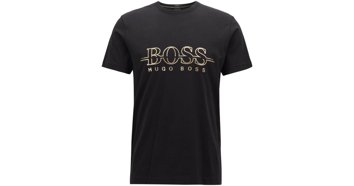 BOSS by HUGO BOSS Gold Capsule T-shirt In Pure Cotton With Foil Artwork in  Black for Men | Lyst
