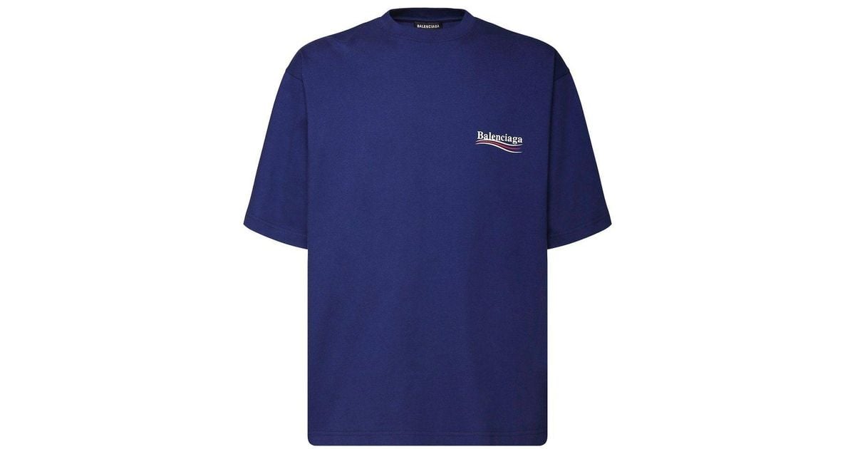 Balenciaga Cotton Logo Printed T-shirt in Blue for Men - Save 27% | Lyst
