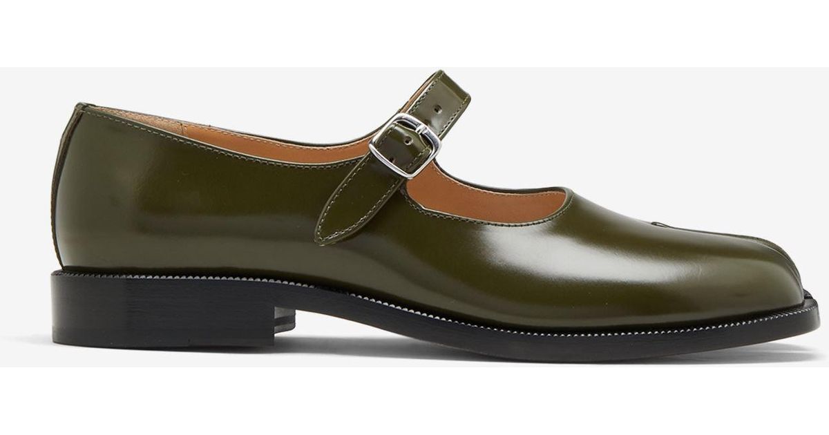Maison Margiela Leather Tabi Maryjane Shoes in Military Green (Green