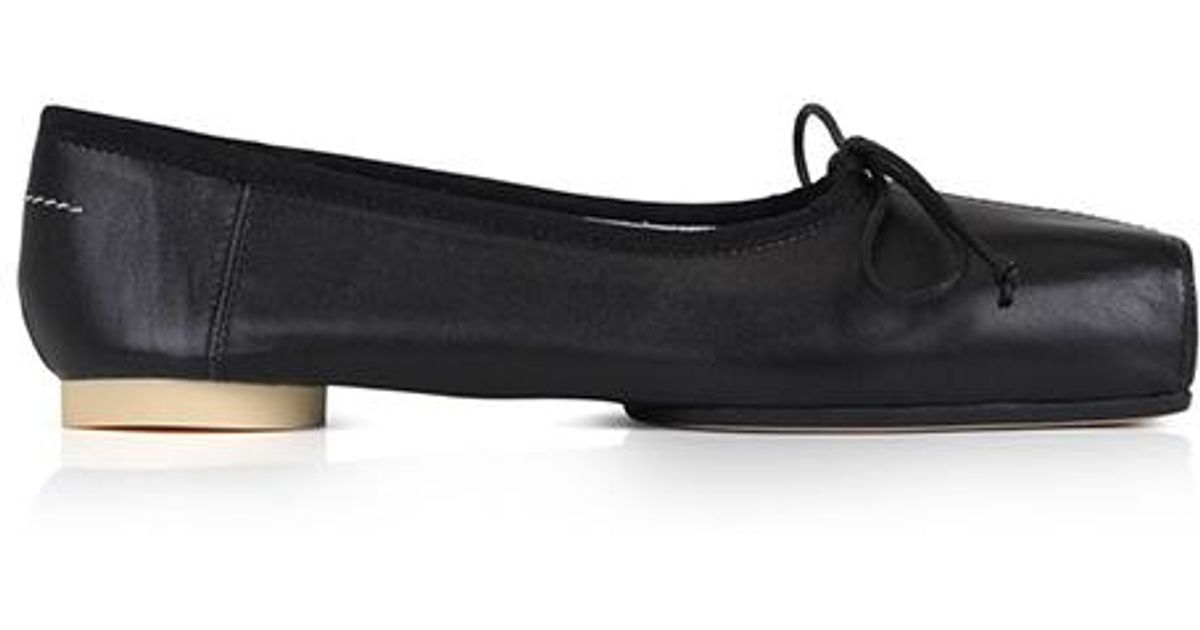 MM6 by Maison Martin Margiela Square Toe Leather Ballet Flats in Black