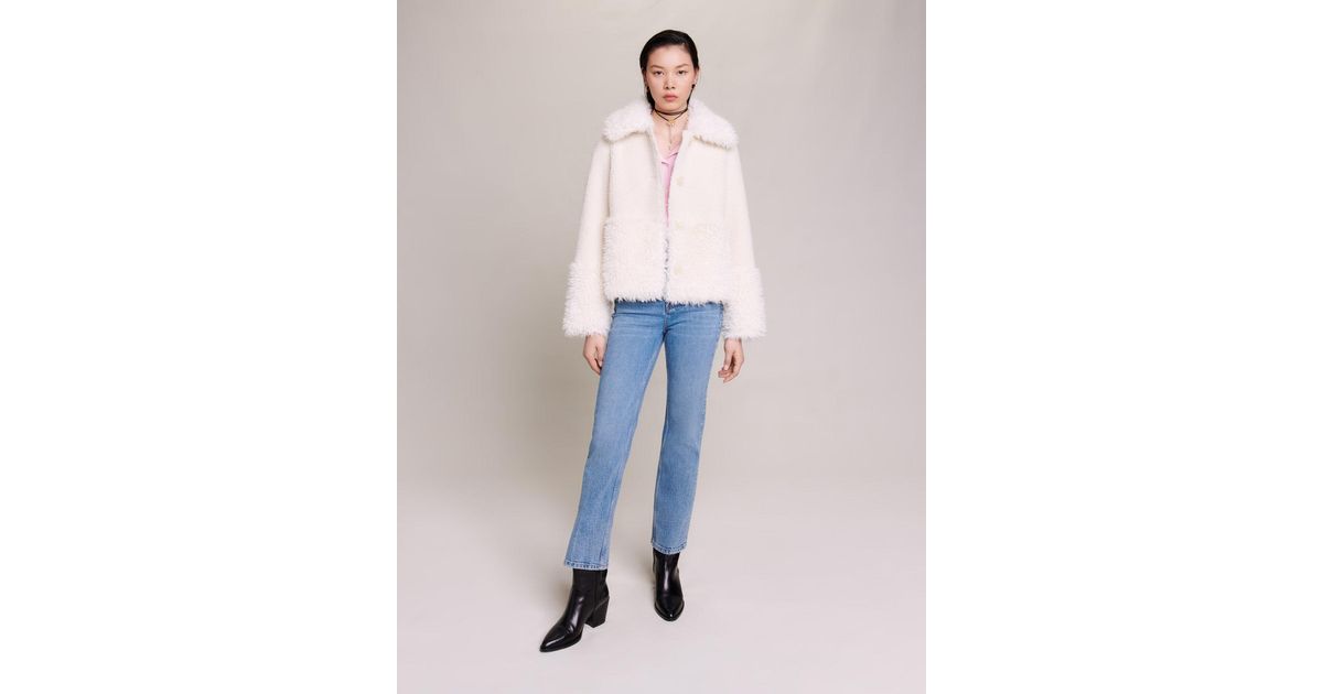 Maje cropped outlet faux fur jacket