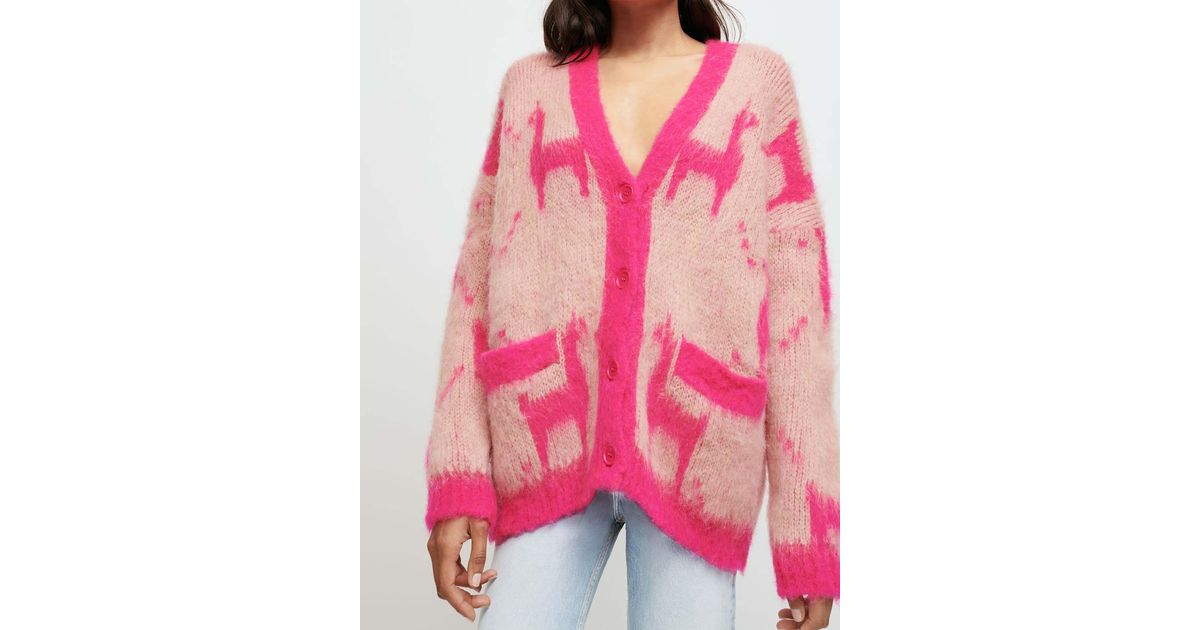 Maje Mohair Cardigan With Llama Pattern in Pink | Lyst