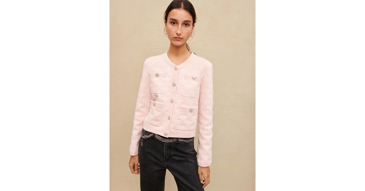 Maje Pink Textured Knit Cardigan | Lyst
