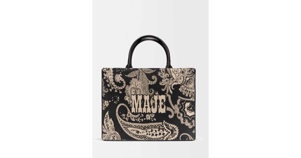 Maje Jute Tote Bag With Paisley Pattern in Black | Lyst