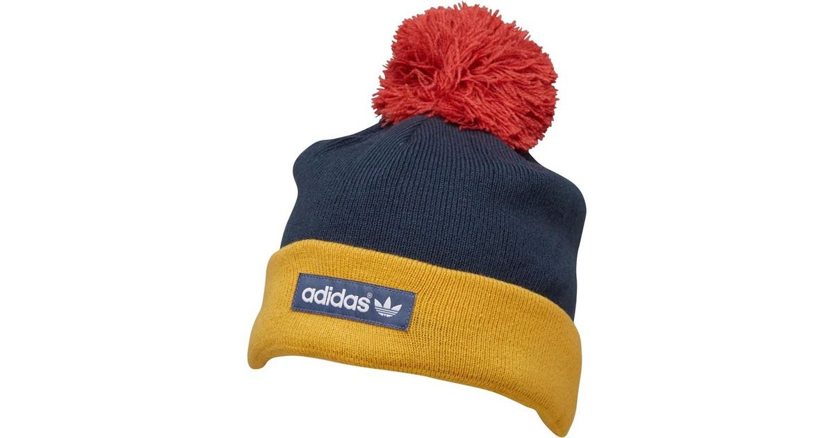 adidas Originals Fleece Woven Logo Pom-pom Beanie Faded Ink/core Gold/raw  Red in Navy (Blue) for Men - Lyst