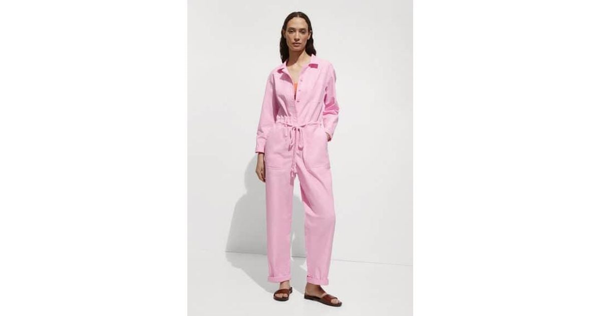 Mango Cotton Drawstring Utility Jumpsuit in Pink Lyst UK