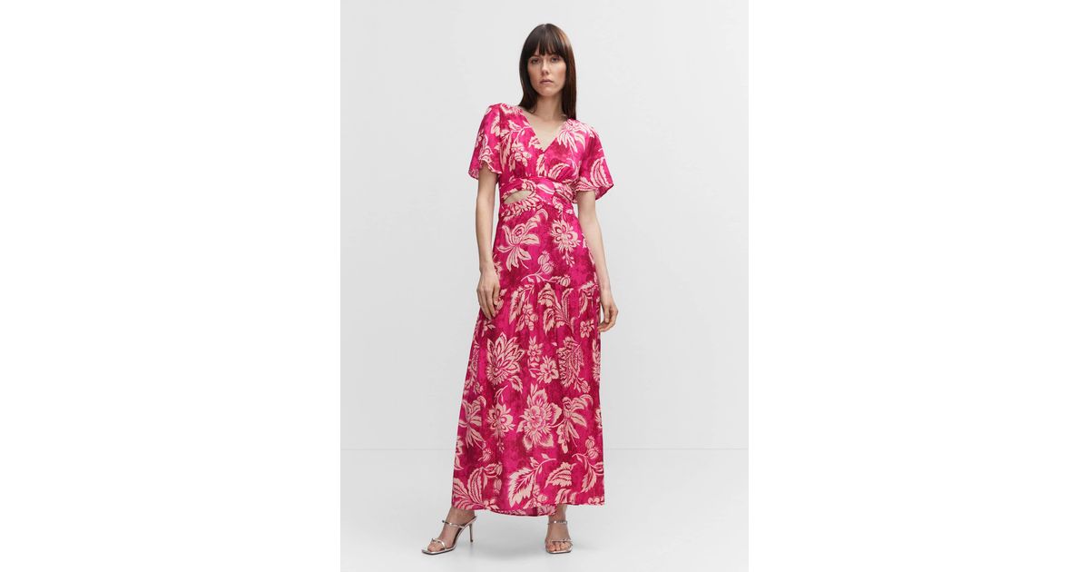 Mango Floral Dress With Cut-out in Pink | Lyst UK