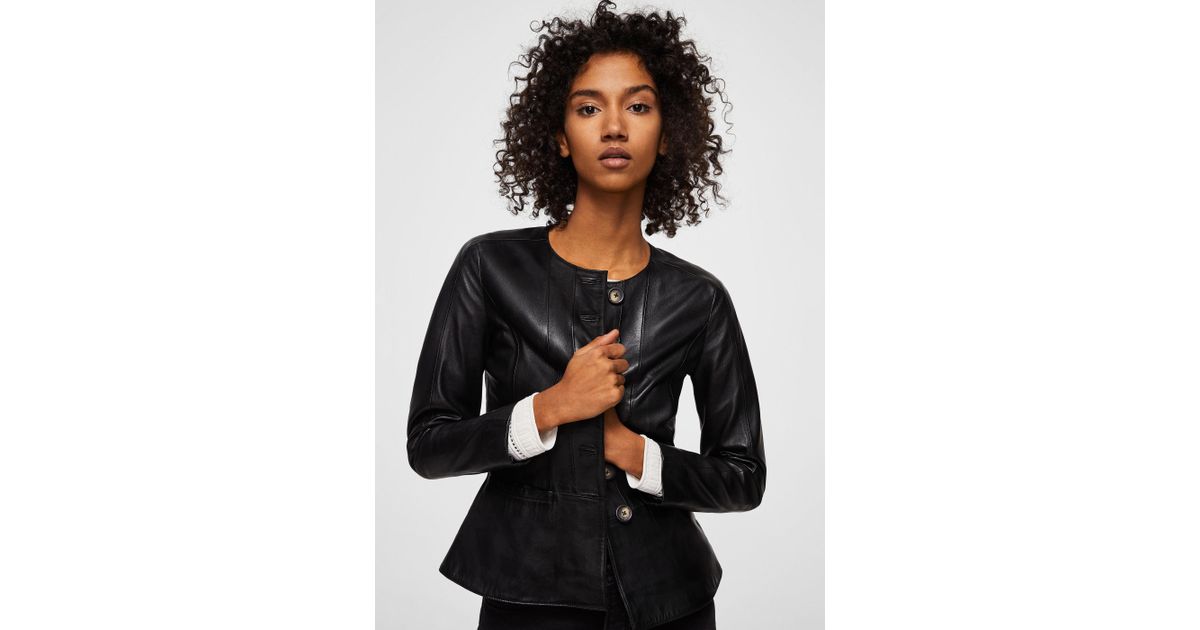 Mango Black Oned Leather Jacket