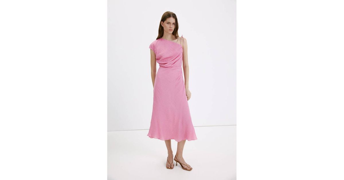 mango pink asymmetric dress With Tie Detail in Color:Neon Pink