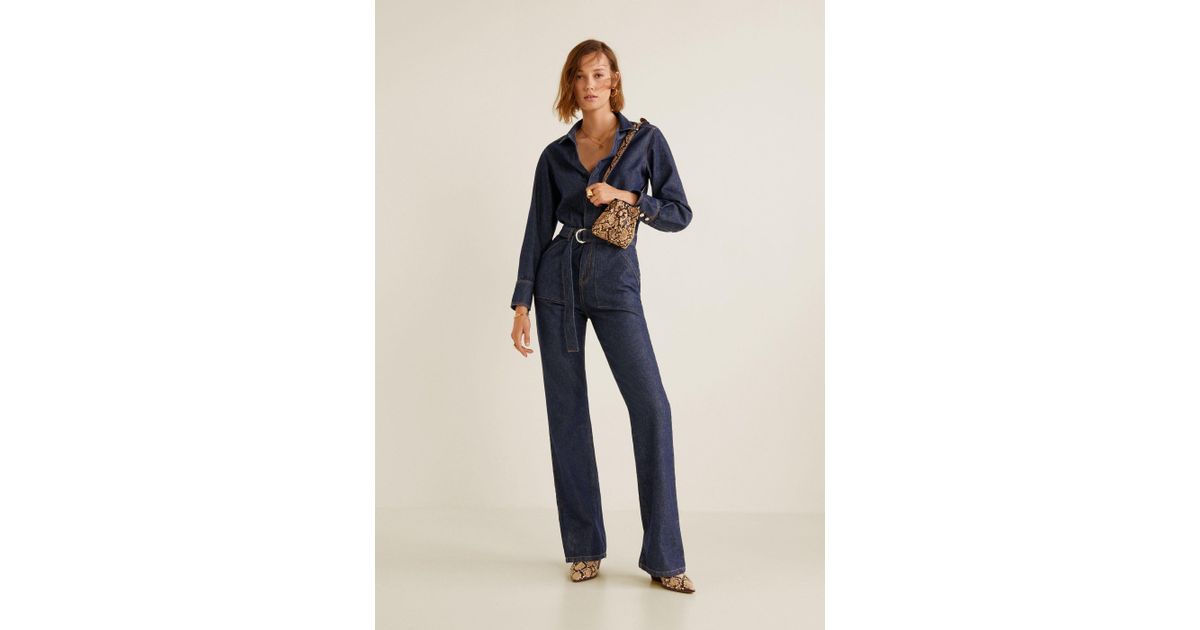 belt denim jumpsuit mango