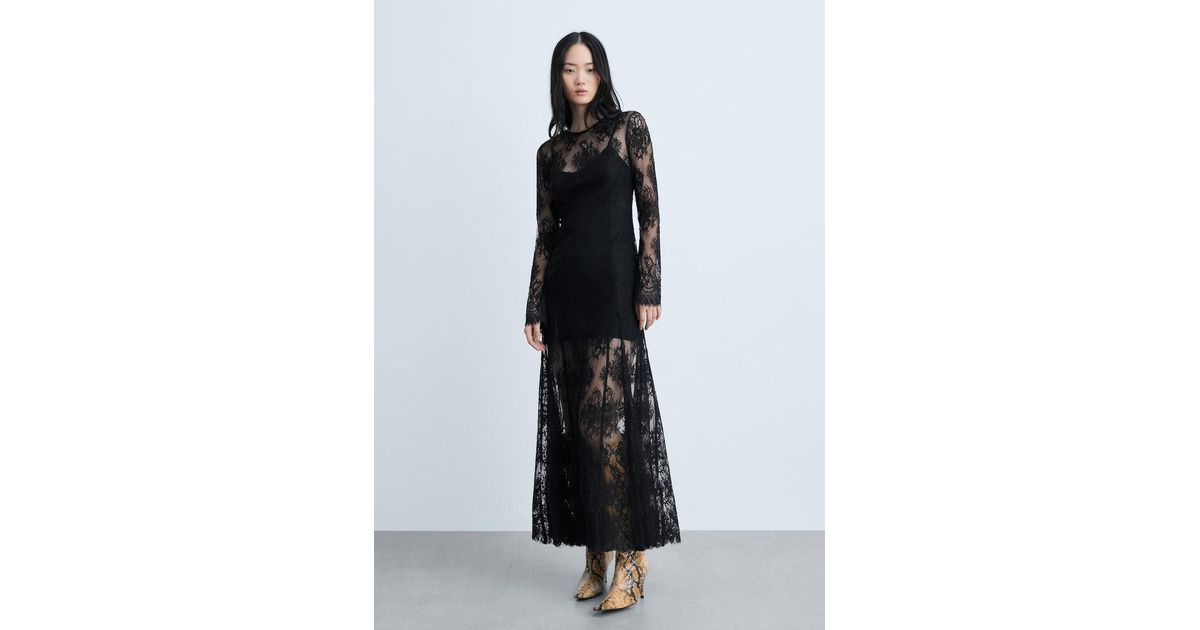mango black lace maxi dress MANGO - Long lace dress Black - 4