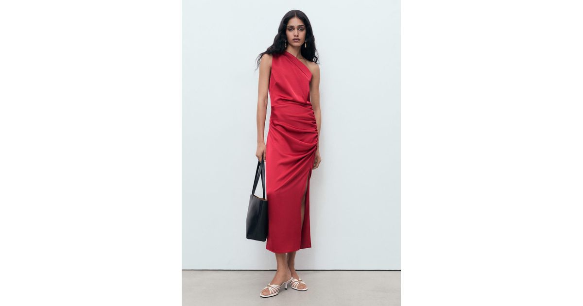 mango side slit satin dress Asymmetrical satin dress with side slits
