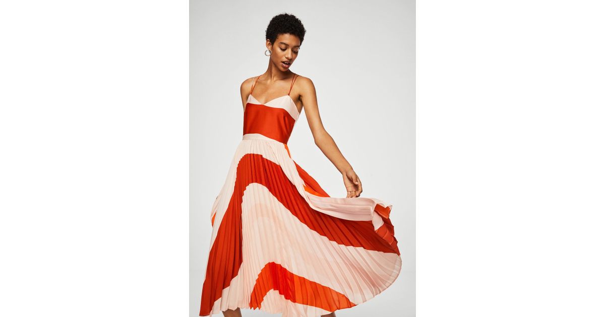 mango bicolor pleated dress