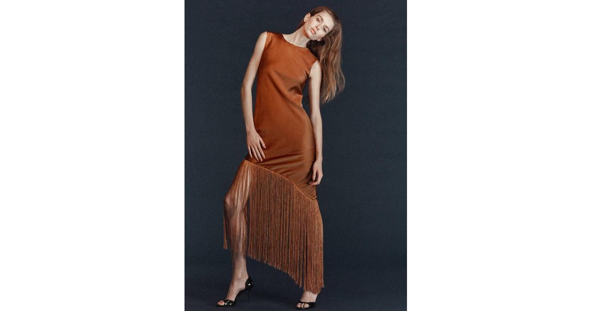 mango asymmetrical dress with fringes Satin in Blue which combines elegance and