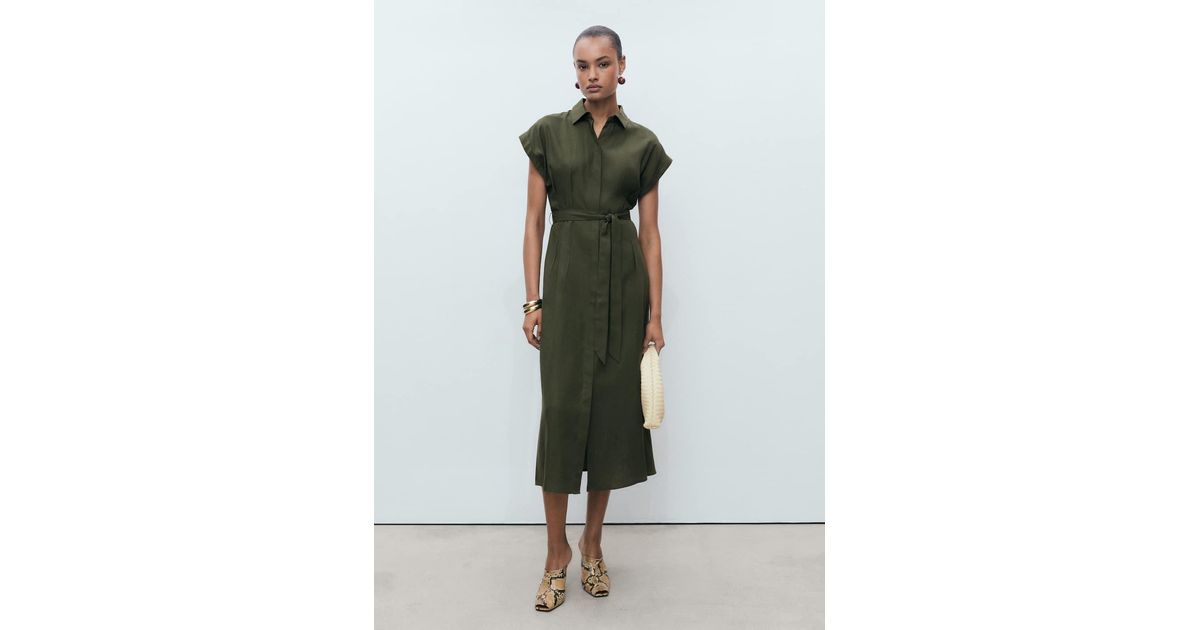 mango linen blend shirt dress MANGO - Linen-blend shirt dress Ochre