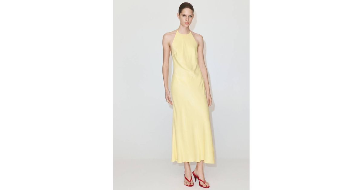 mango halter-neck open-back dress MANGO - Draped neck satin dress pastel pink