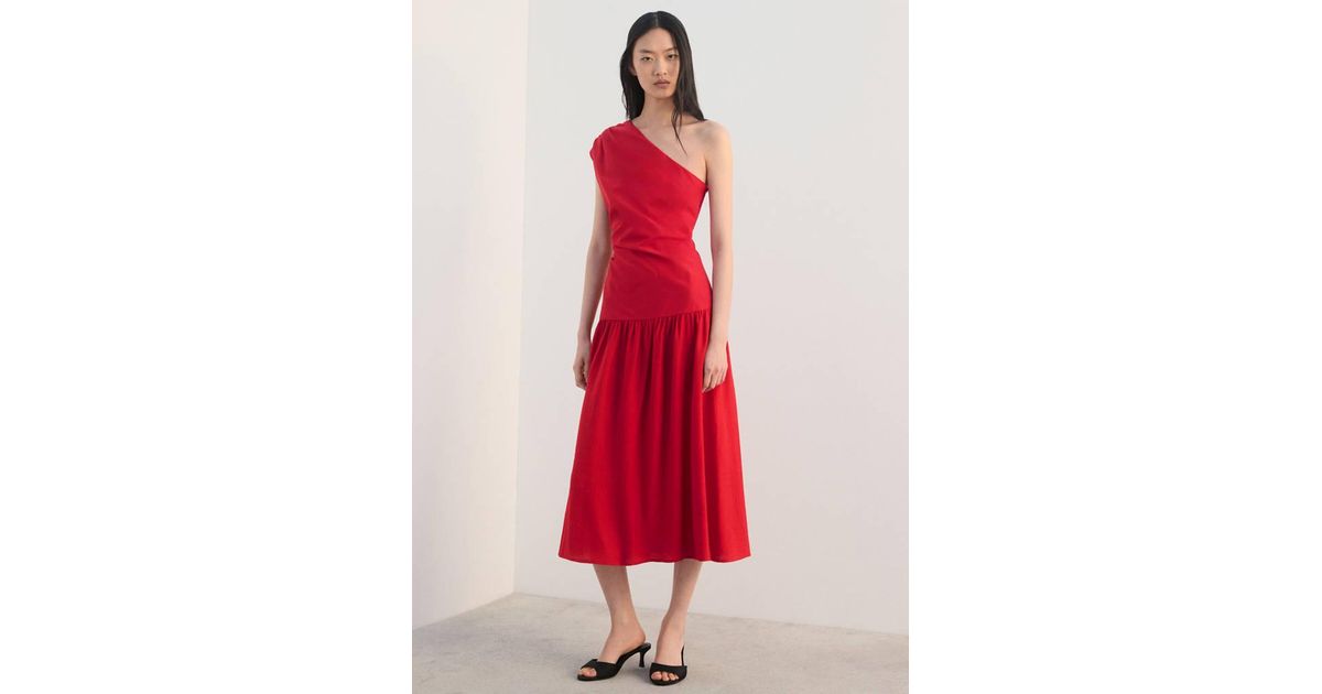 mango red asymmetrical pleated dress MANGO - Asymmetrical pleated dress orange